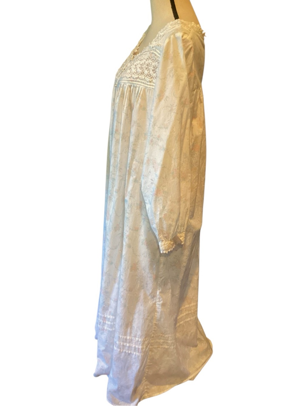 Vintage 2002 Eileen West Floral Lace Pearl Button Cotton Nightgown Large - Picture 11 of 16
